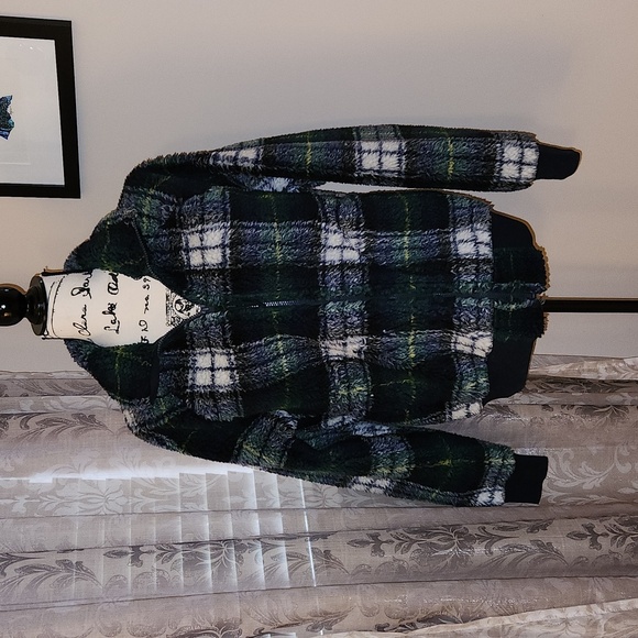 J. Crew Nordic sherpa fleece jacket in tartan Blue Green  Small NWT - Picture 4 of 9